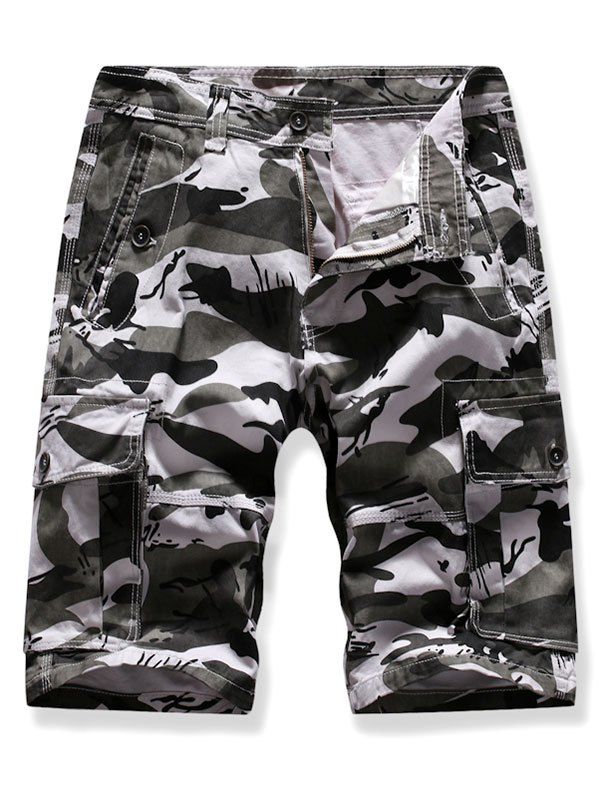 

Pocket Decoration Camo Print Cargo Shorts, White