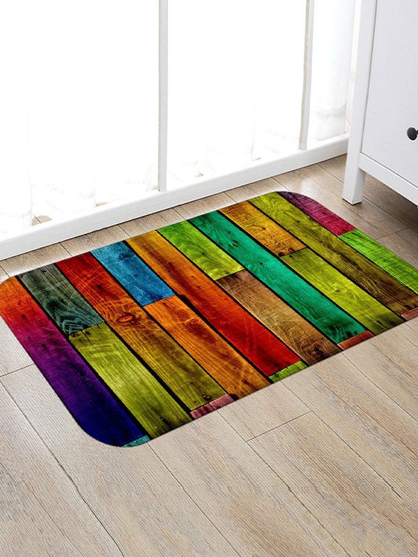 [38% OFF] Colorful Color Spliced Wood Grain Rug | Rosegal