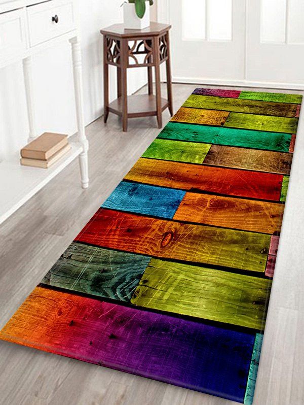 

Colorful Color Spliced Wood Grain Rug, Multi-h
