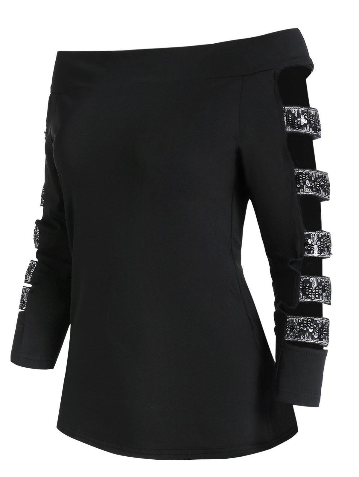

Off The Shoulder Cut Out Glitter T Shirt, Black