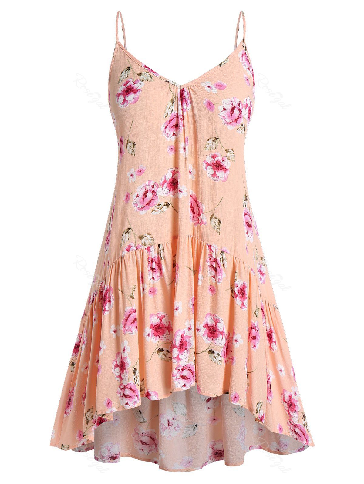 

Cami Ditsy Print High Low Tank Top, Deep peach