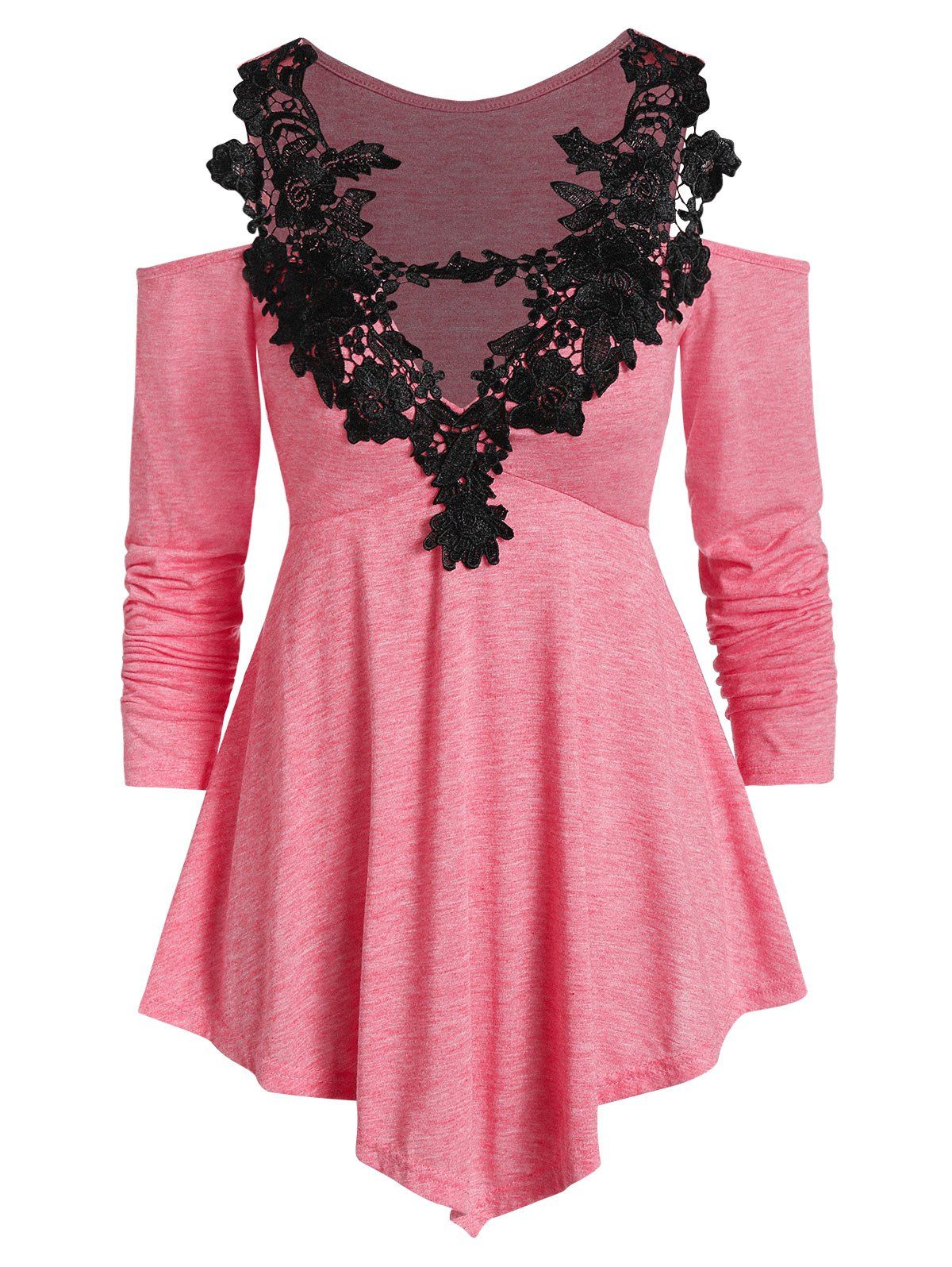 

Cold Shoulder Plunge Marled T Shirt, Light coral