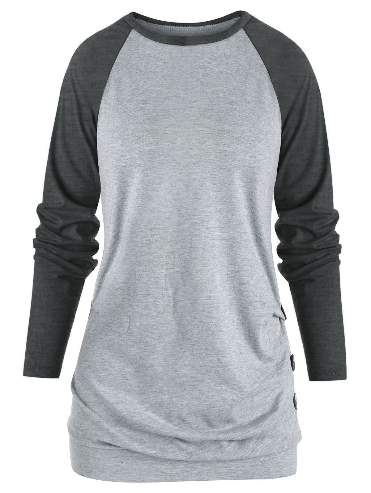 

Heather Button Embellished Raglan Sleeve T-shirt, Battleship gray