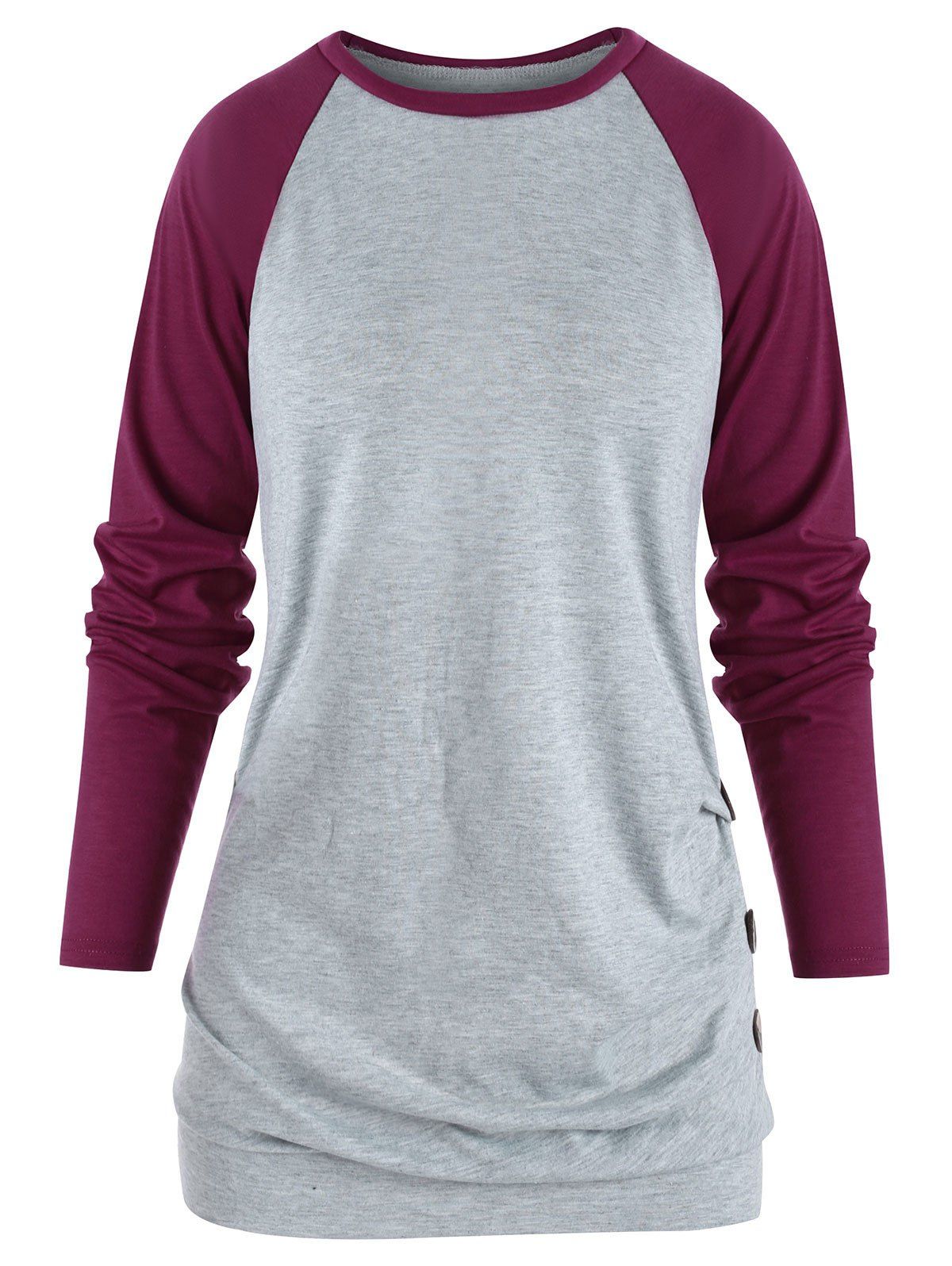 

Heather Button Embellished Raglan Sleeve T-shirt, Dark carnation pink
