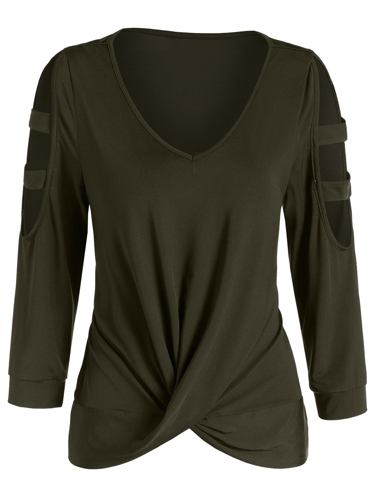 

Cut Out Draped Solid T Shirt, Army green