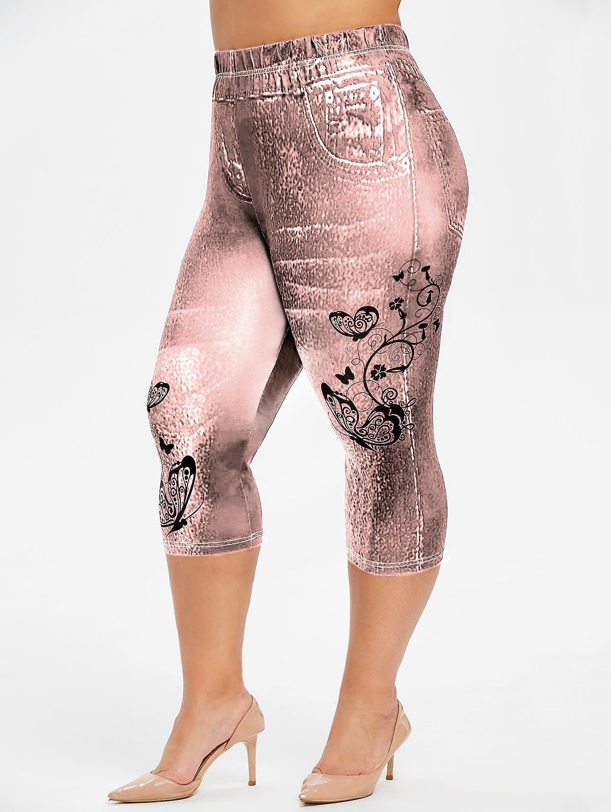 

Plus Size Butterfly Print Capri Jeggings, Pink