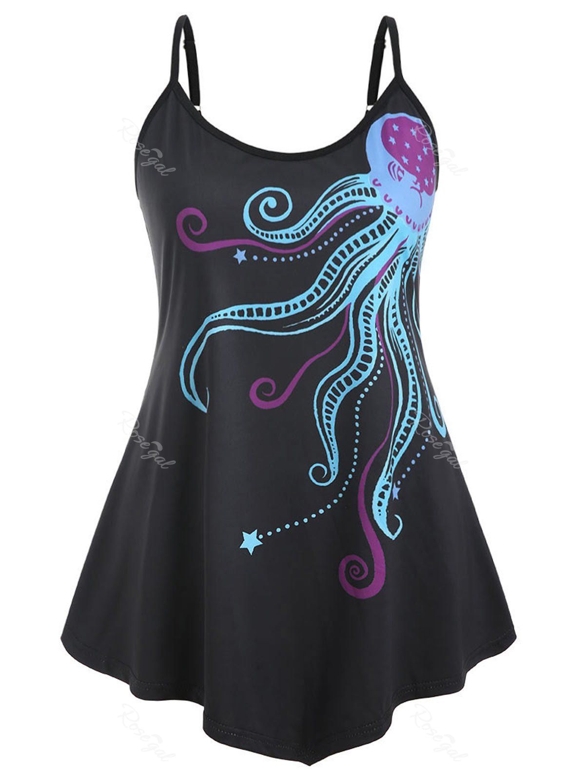 

Plus Size Octopus Print Cami Top, Black