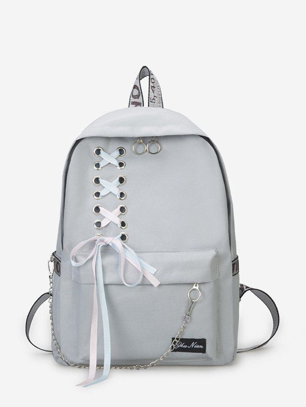 

Canvas Lace-up Bowknot Backpack, Blue gray