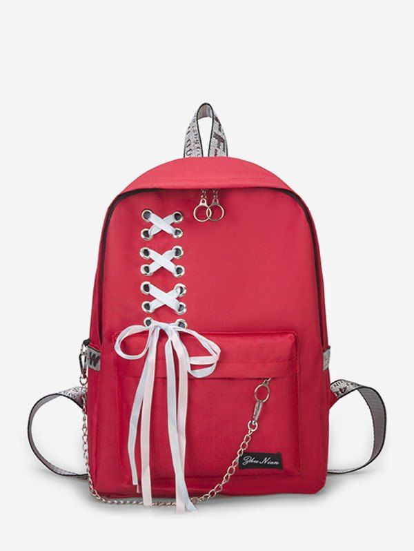 

Canvas Lace-up Bowknot Backpack, Rosso red