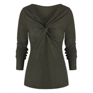 

Twist V Neck Long Sleeve T Shirt, Army green