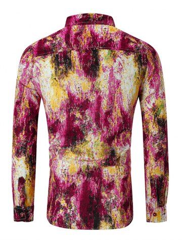 

Colored Ink Painting Splatter Print Button Shirt, Red