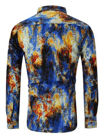 

Colored Ink Painting Splatter Print Button Shirt, Blue