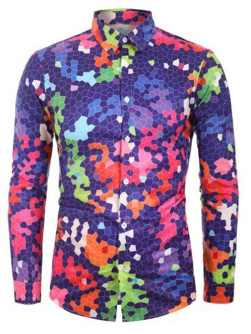 

Color Spliced Printed Long Sleeves Shirt, Multi-a