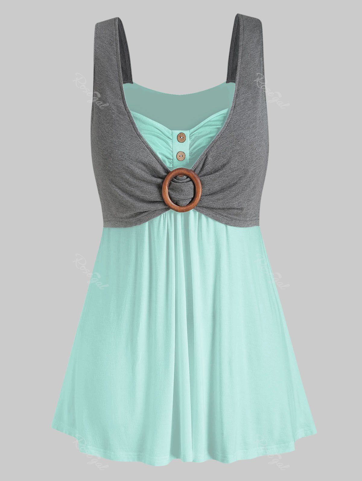 

Plus Size Contrast Plaid Sweetheart Collar Button Tank Top, Light slate