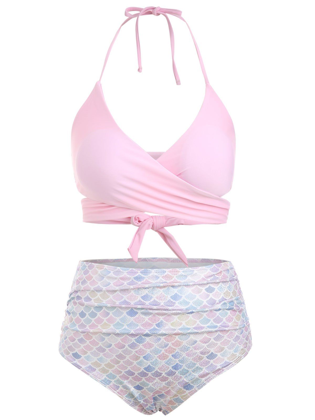 

Knotted Back Mermaid Wrap Bikini Swimsuit, Pink