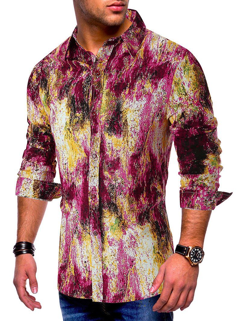 [43% OFF] Colored Ink Painting Splatter Print Button Shirt | Rosegal