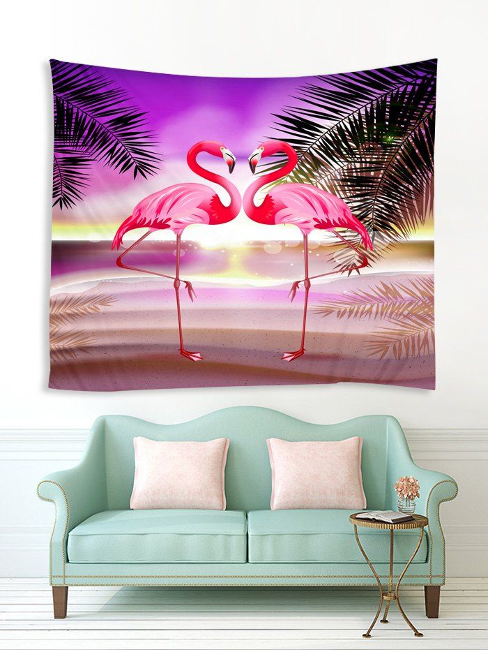 Flamingo Leaf Beach Print Wall Tapestry