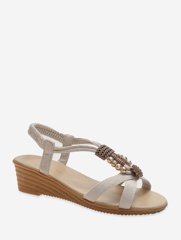 

Chic Beading Decoration Wedge Heel Sandals, Beige