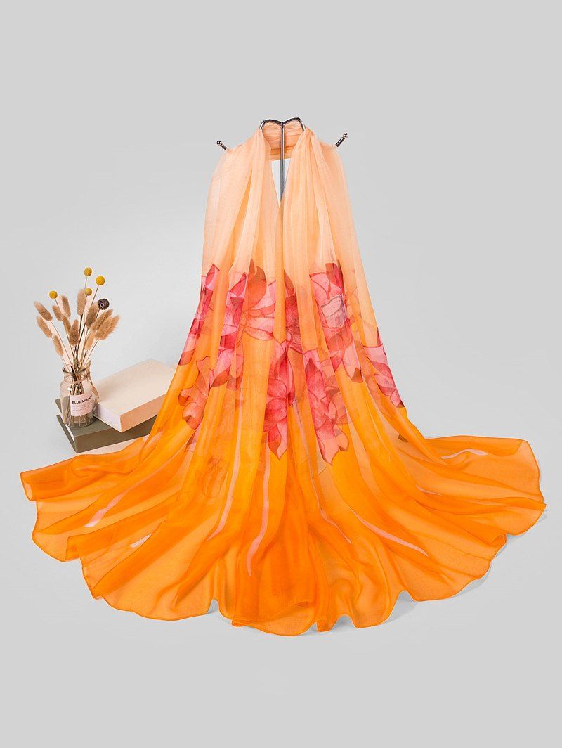 

Printed Floral Chiffon Long Beach Scarf, Basket ball orange