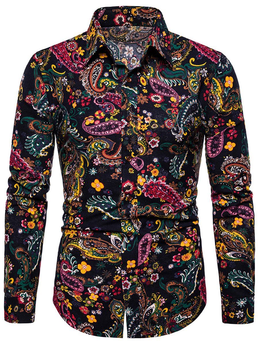 

Casual Paisley Print Long Sleeves Shirt, Black