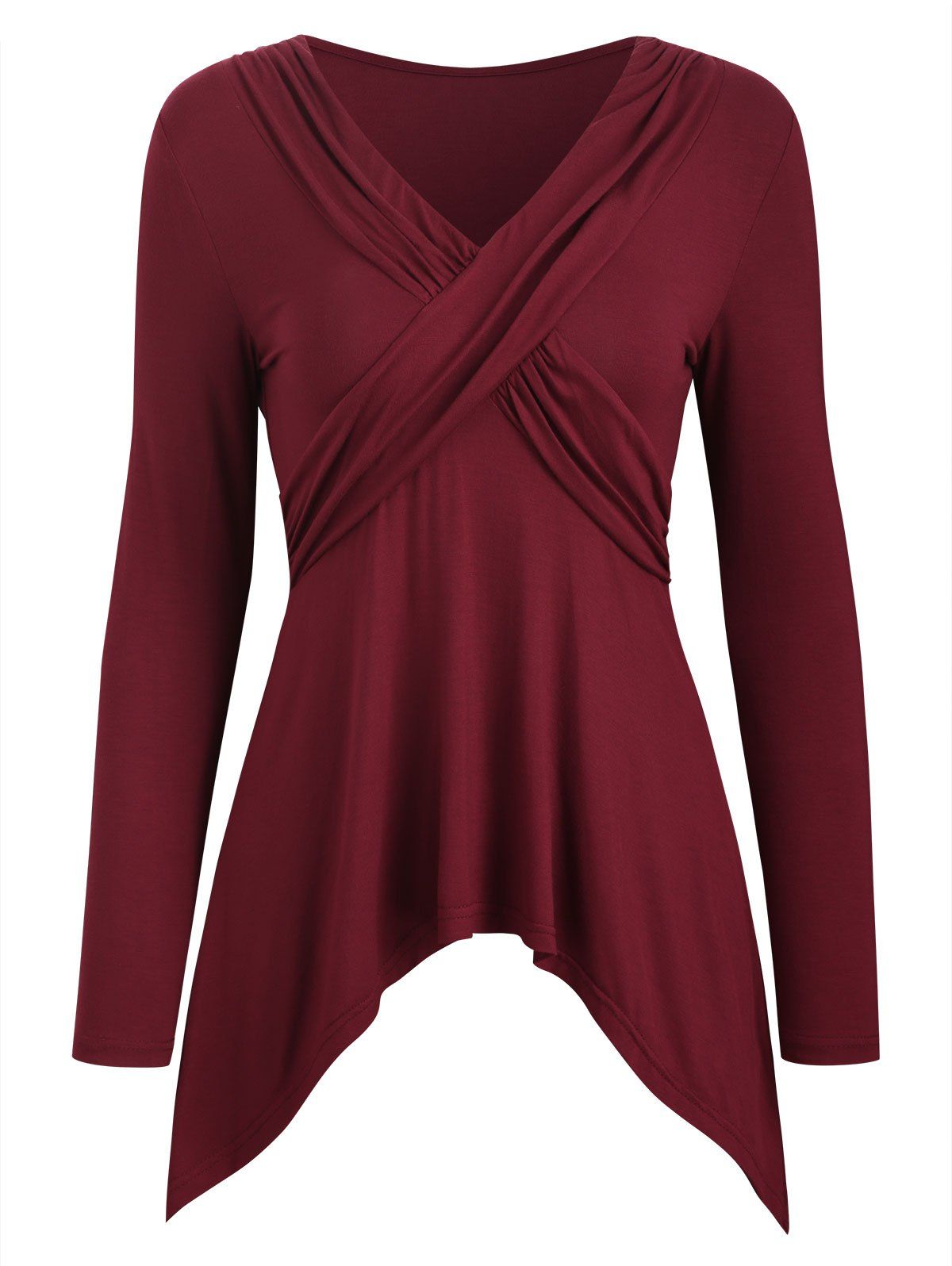 

Asymmetrical Solid Long Sleeve T Shirt, Firebrick