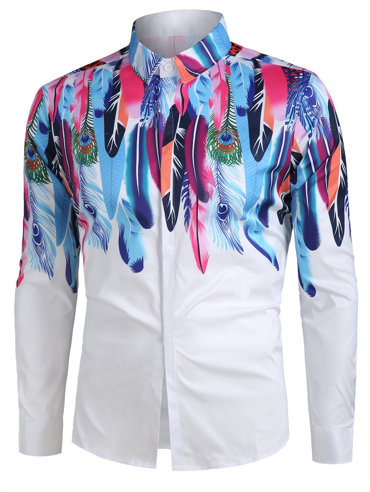 

Feather Pattern Casual Long Sleeves Shirt, White