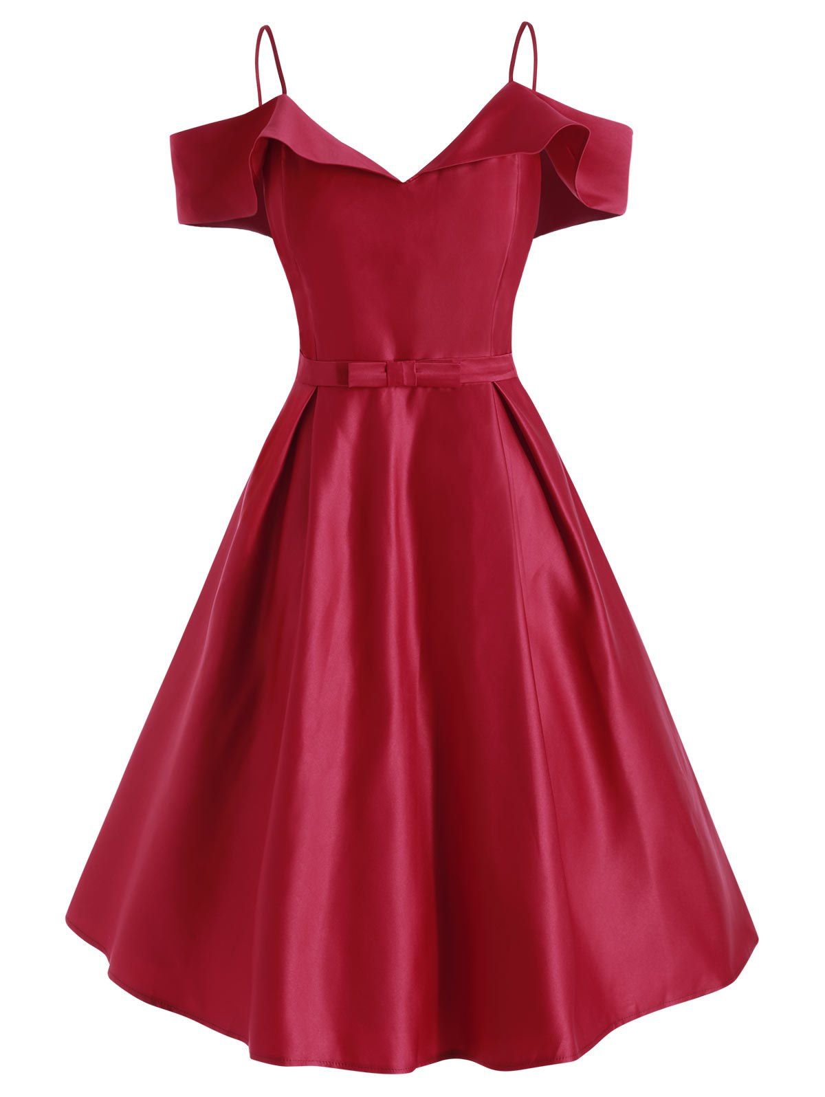 

Cami Cold Shoulder Bowknot Dress, Red