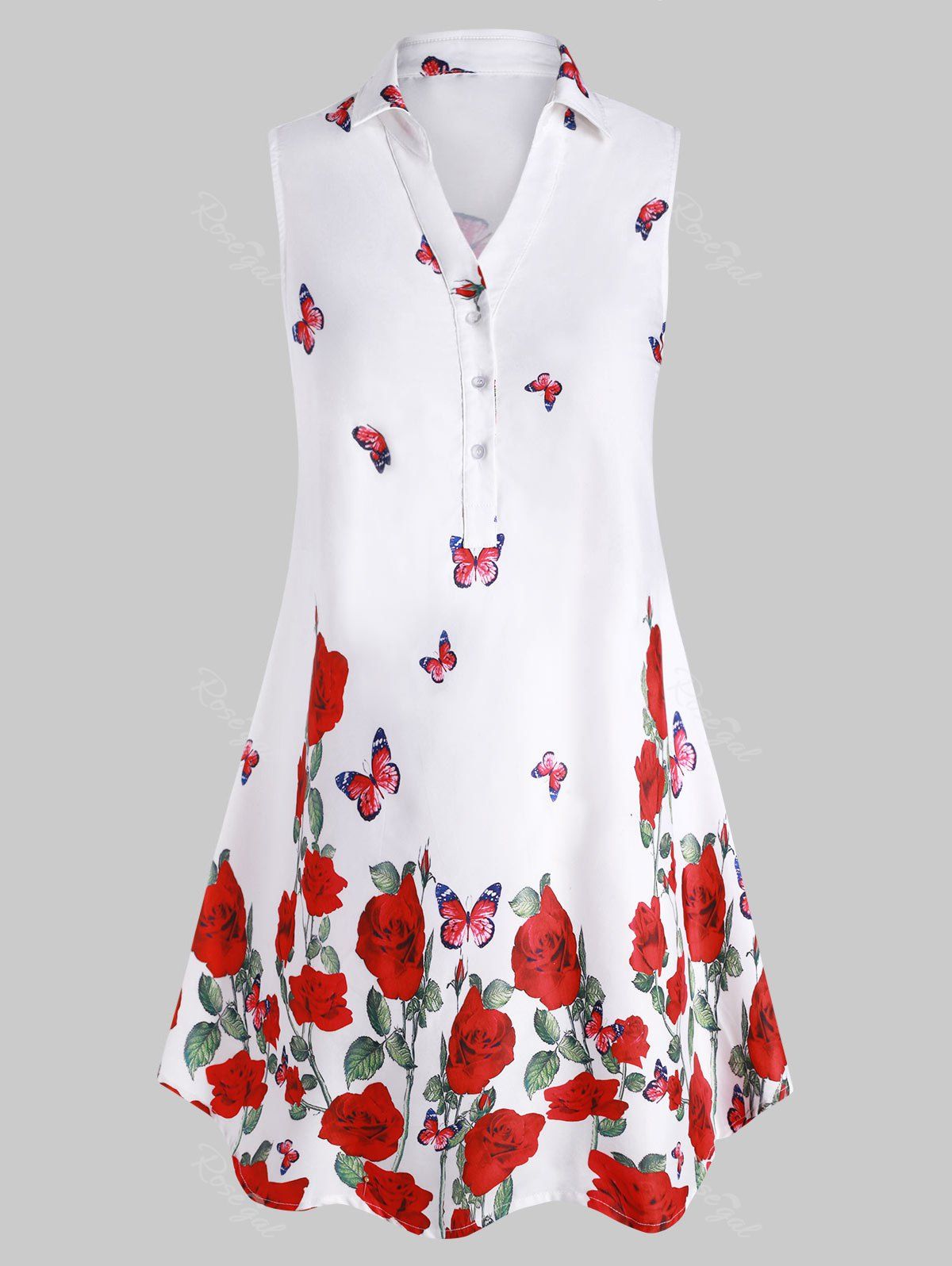 

Plus Size Sleeveless Butterfly Print Graphic Blouse, Red