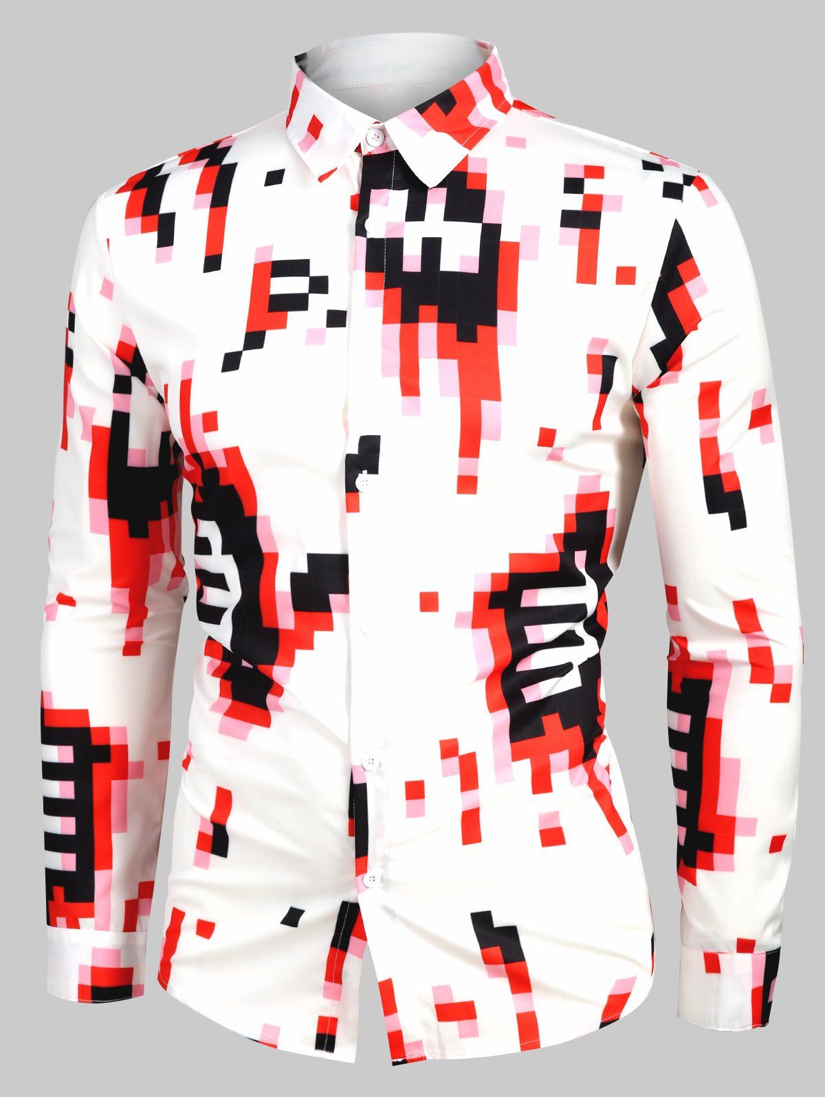 

Geometric Print Casual Long Sleeves Shirt, White