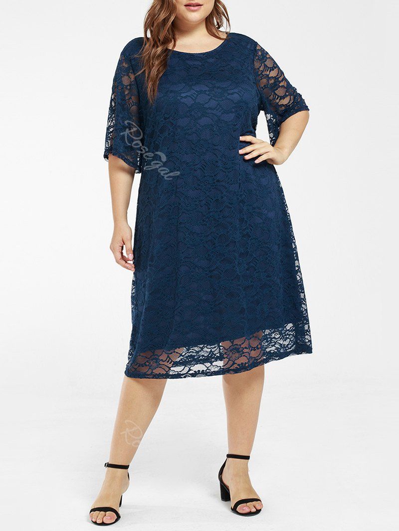 

Plus Size Midi Lace Dress, Lapis blue