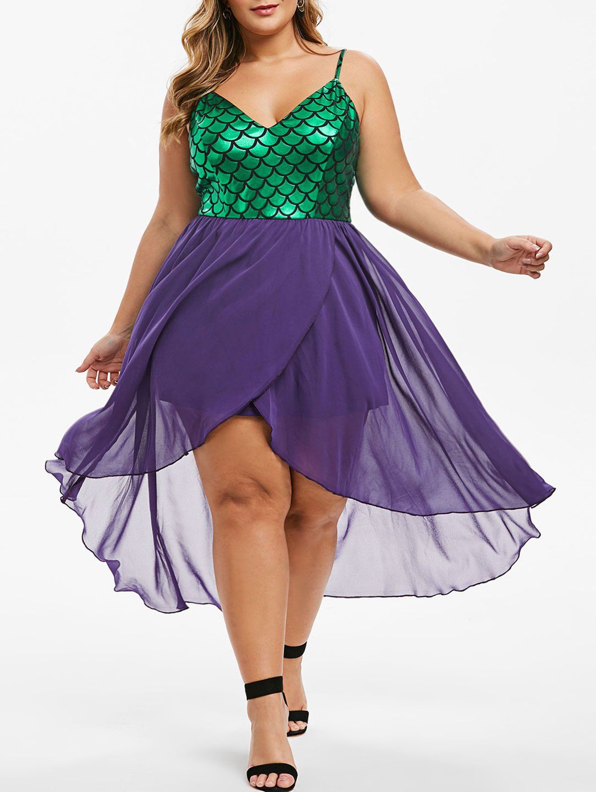 

Overlap High Low Mermaid Scales Plus Size Dress, Purple