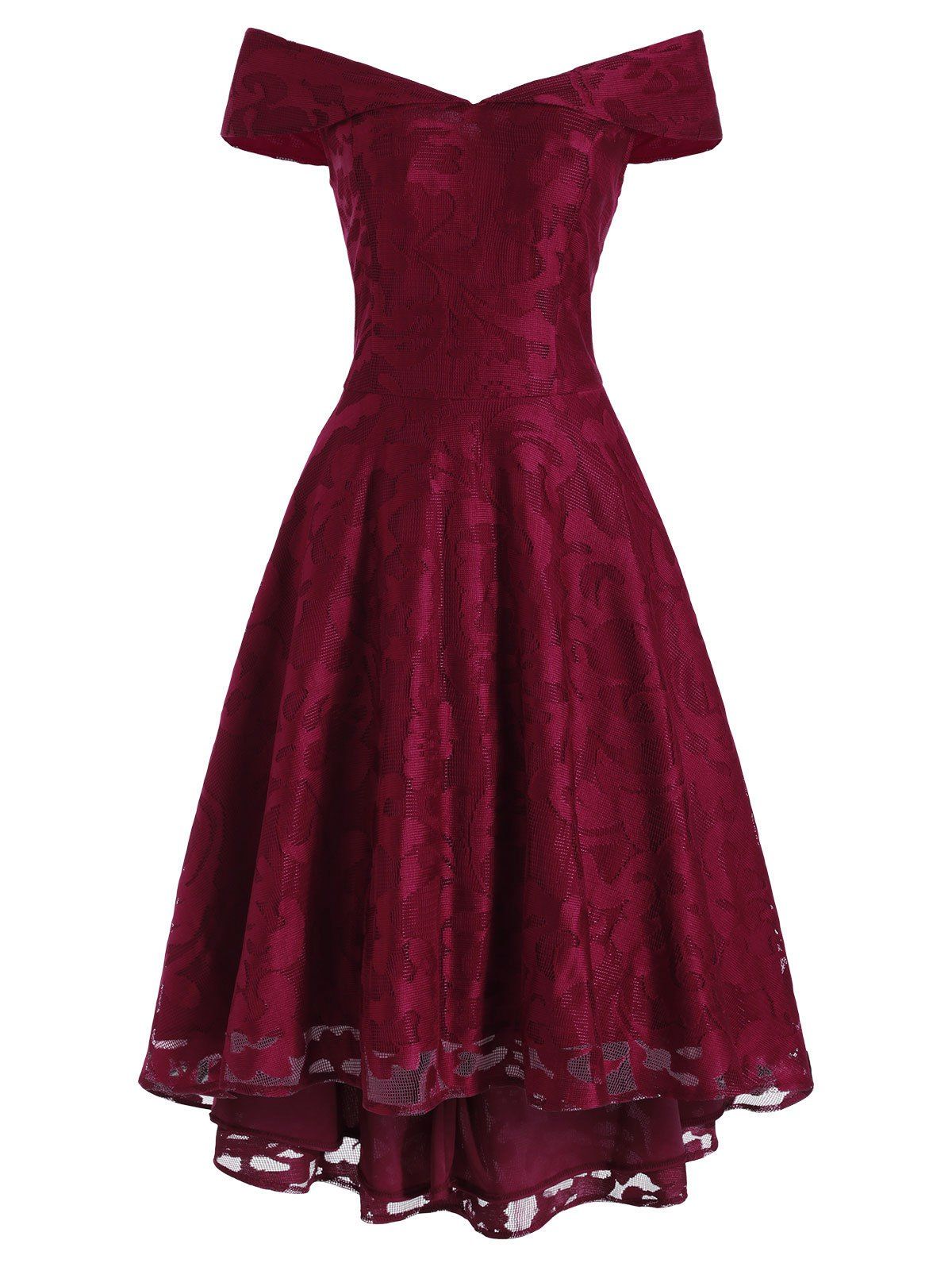 [45% OFF] Off Shoulder Lace Dip Hem Prom Dress | Rosegal