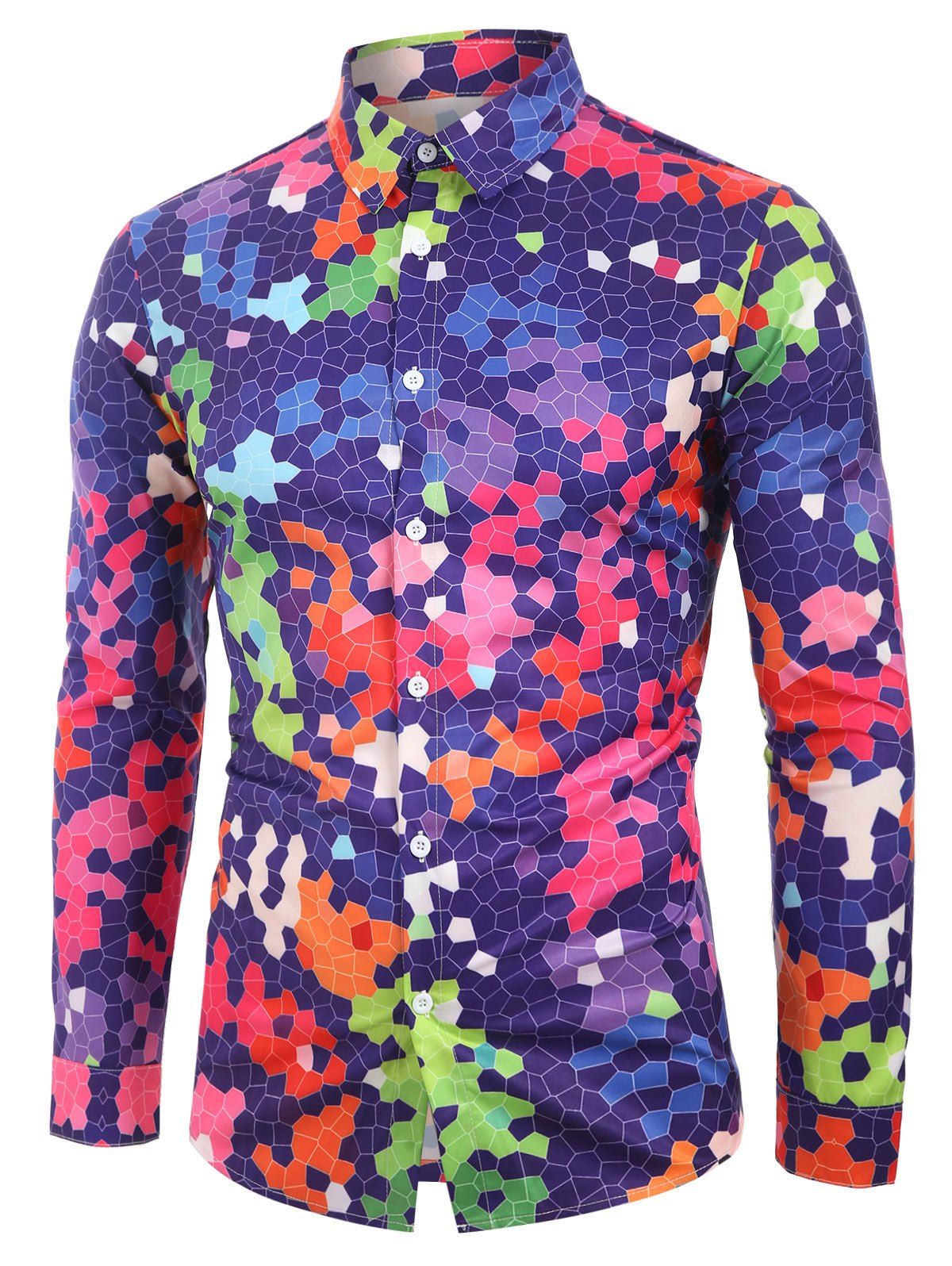 

Color Spliced Printed Long Sleeves Shirt, Multi-a