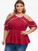 Plus Size Contrast Piping Cold Shoulder Peplum T-shirt -  