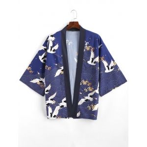 

Flying Crane Sea Waves Print Kimono Cardigan, Lapis blue