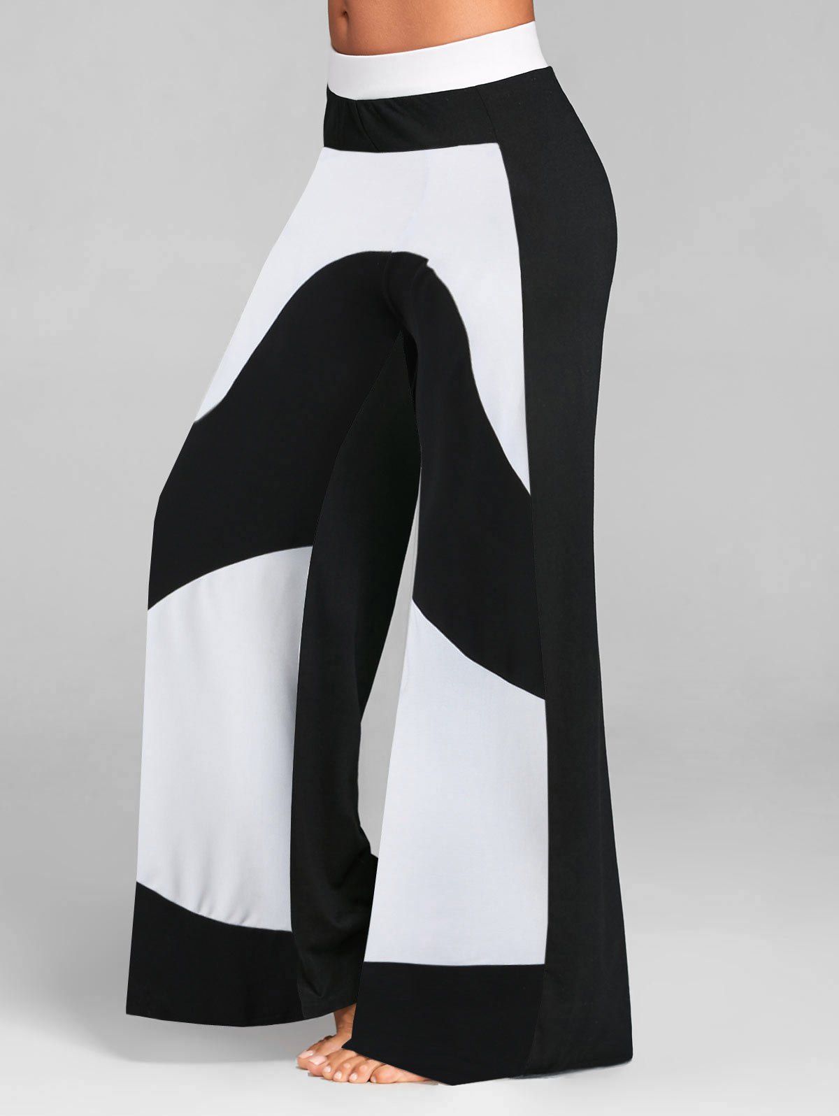 

Loose Two Tone Elastic Waist Pants, Black