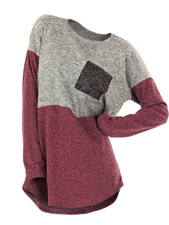 

Plus Size Color Block Drop Shoulder Pocket Knitted Tee, Tulip pink