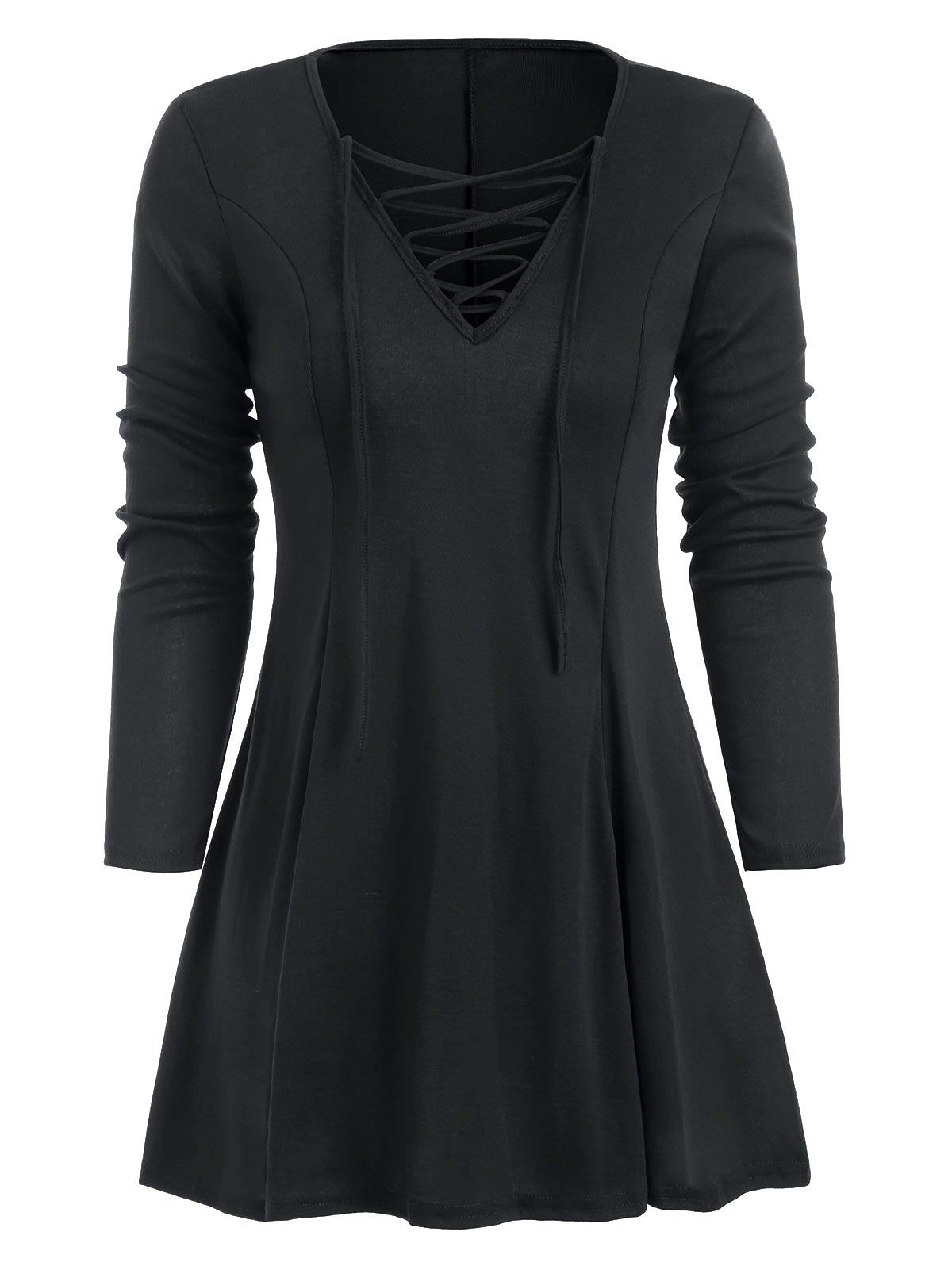 

Lace Up Long Sleeve Skirted T-shirt, Black
