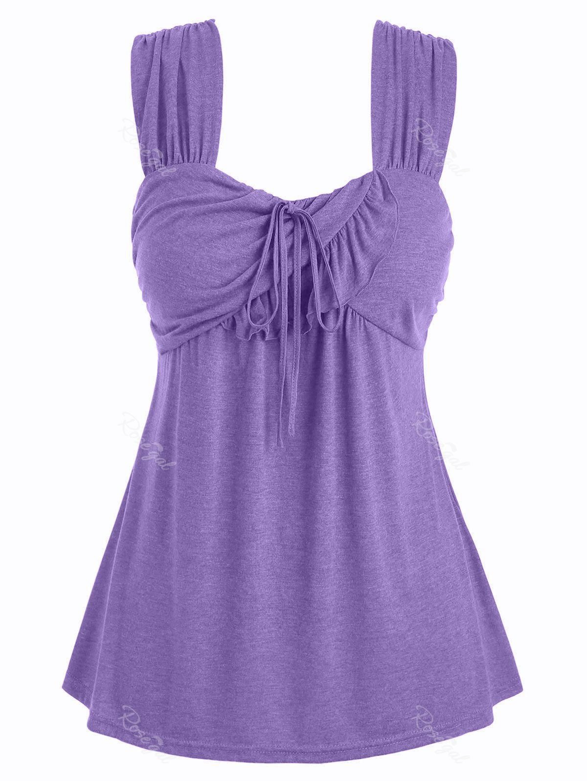 

Plus Size Tie Marled Ruffle Tank Top, Purple mimosa