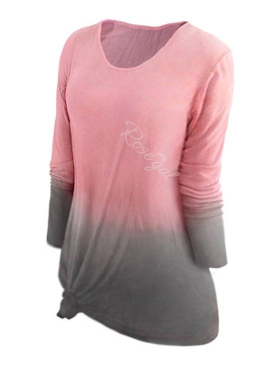 

Plus Size Ombre Long Sleeve Stretch T Shirt, Pink