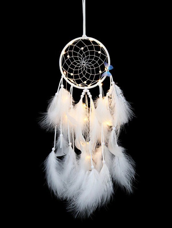 

Handmade Butterfly LED Light Feather Dream Catcher, Milk white