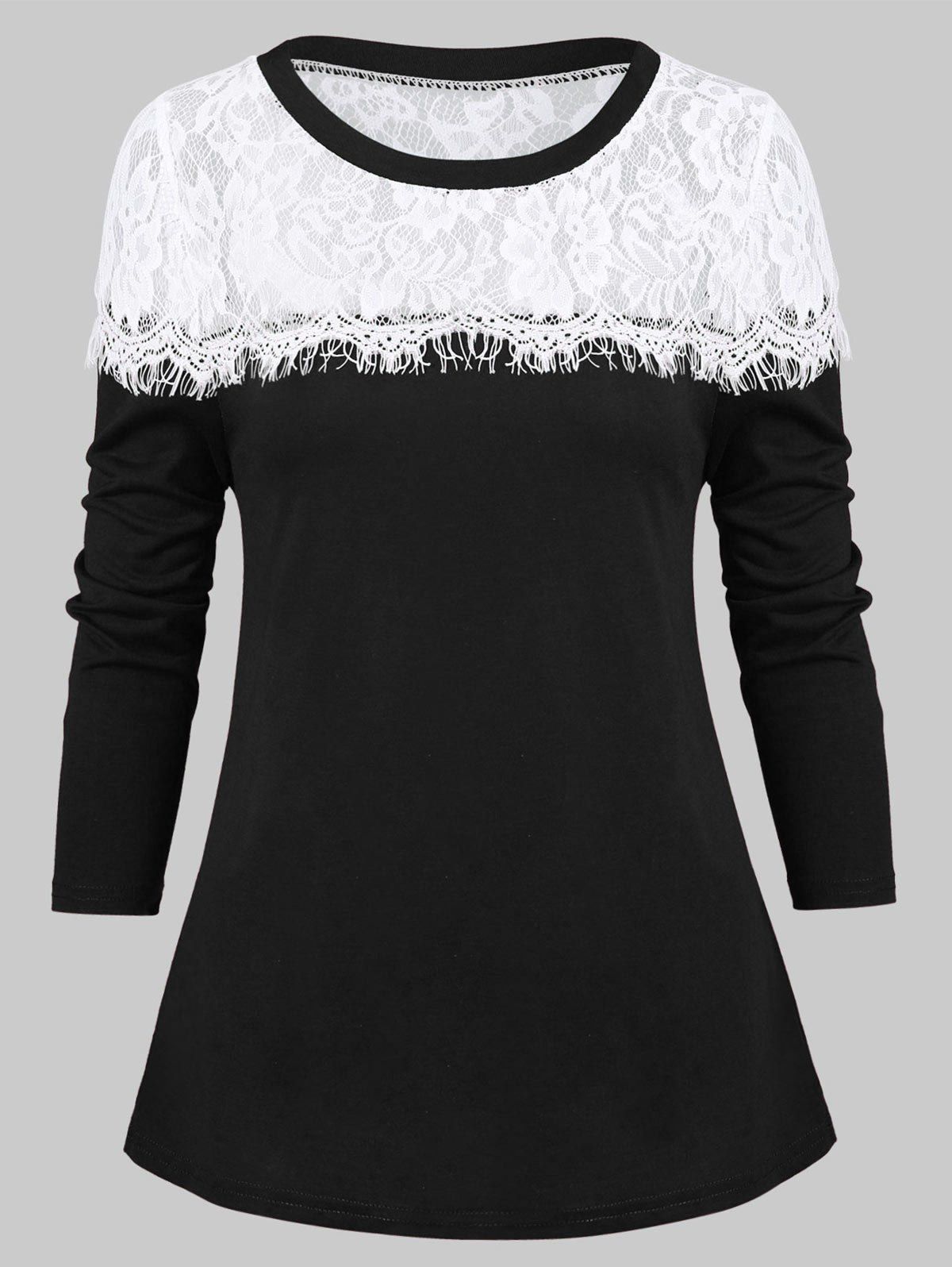 

Floral Lace Eyelash Two Tone T-shirt, Black