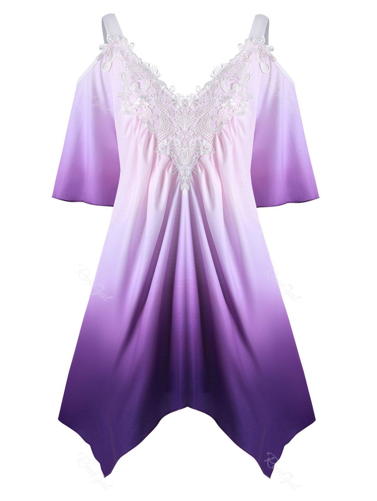 

Lace Panel Cold Shoulder Ombre Plus Size Top, Purple