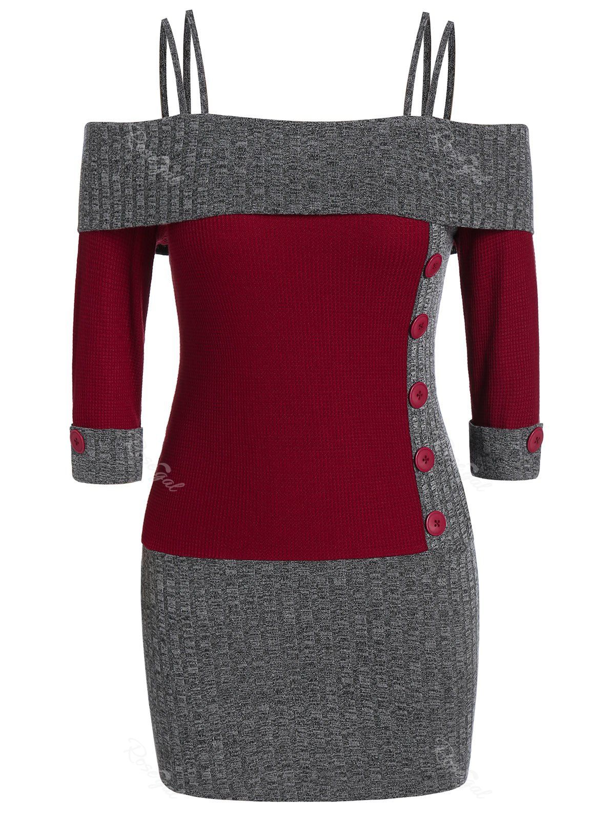 

Plus Size Two Tone Knitted Cami Bodycon Dress, Black