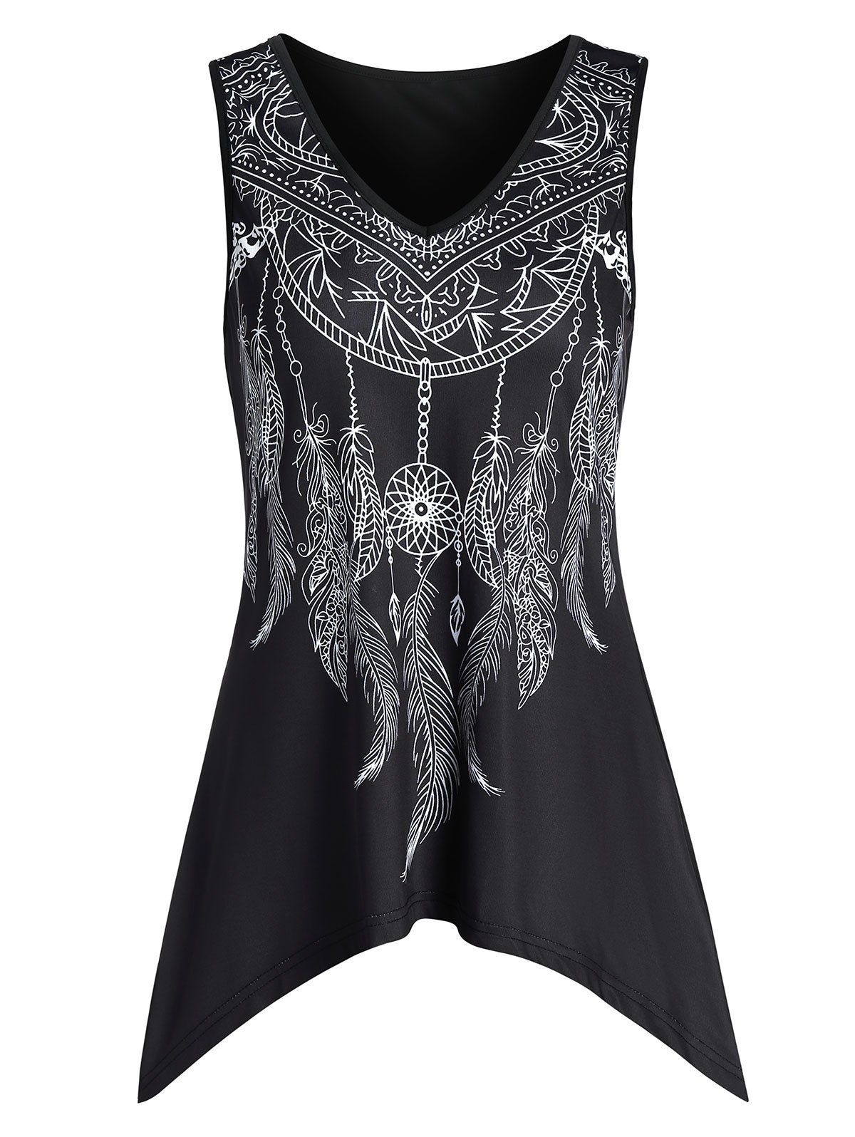 

Asymmetrical V Neck Printed Tank Top, Black
