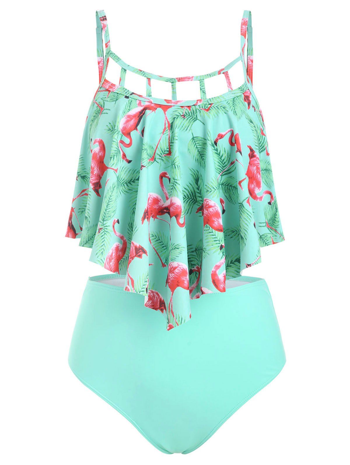 

Flamingo Pattern Spaghetti Straps Bikini Set, Celeste