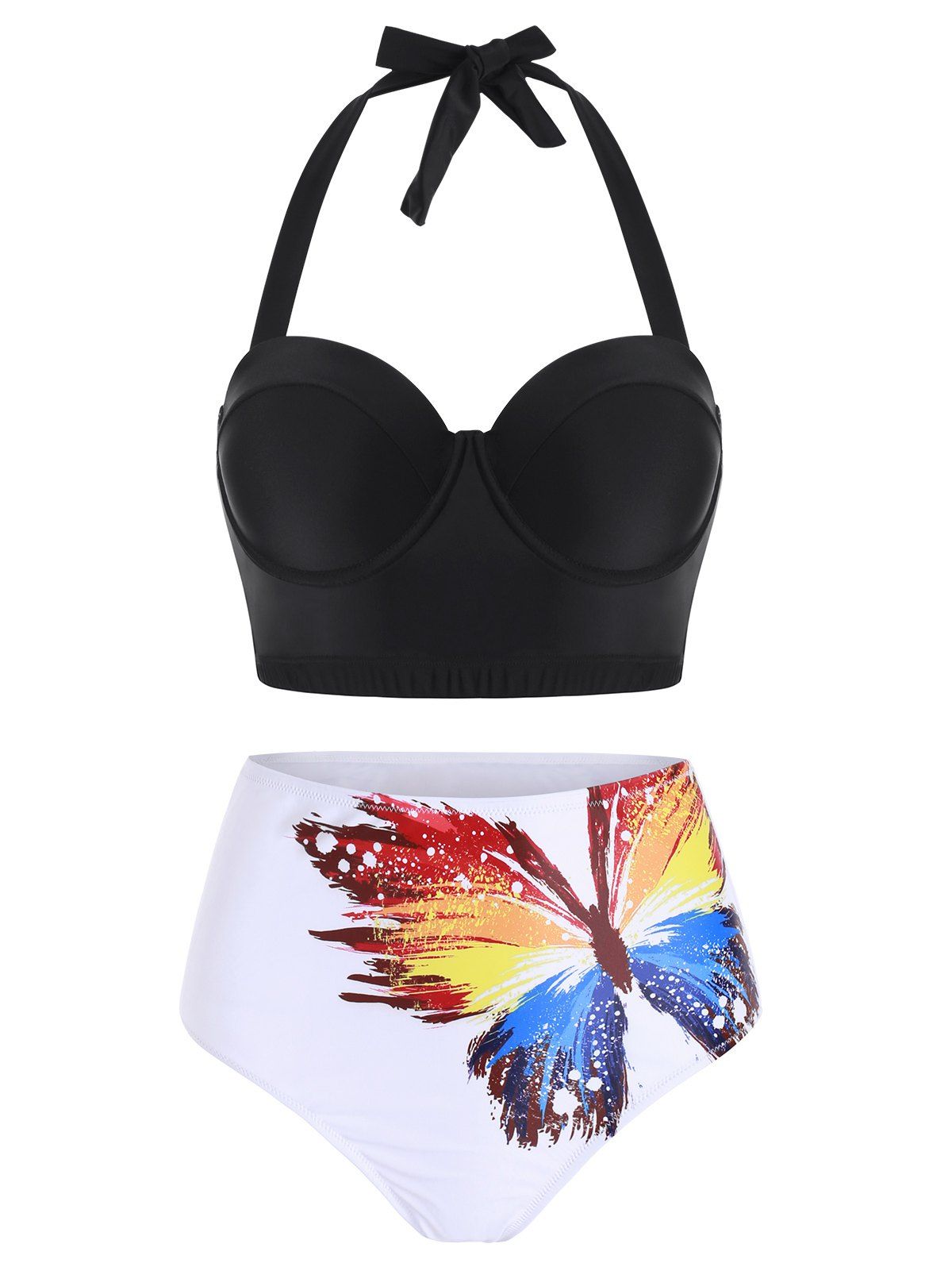 

Butterfly Print Underwire Push Up Bikini Swimsuit, Black