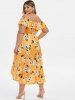 Plus Size Floral Print Empire Waist Ruffled Asymmetrical Dress -  