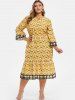 Robe Ligne A Fleur de Grande Taille à Manches Evasées à Volants - Jaune de Maïs  L