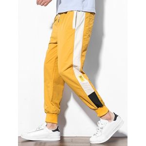 

Applique Color Block Panel Casual Jogger Pants, Yellow